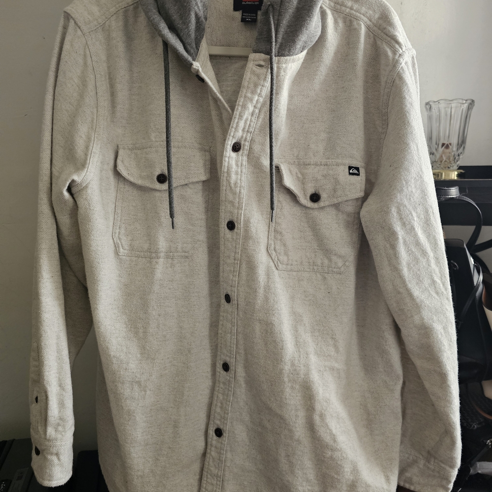 Quiksilver Men's Beige Hooded Button-Up Shacket